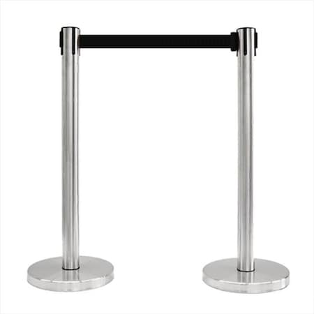 Vic Crowd Control Inc VIP Crowd Control 1118-10 14 in. Flat Base Satin Stainless Post & Cover Retractable Belt Stanchion - 10 ft. Black Belt 1118-10